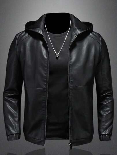 Men's Business PU Leather Jacket - Stand Collar Zipper Motorcycle Coat, Thick and Warm